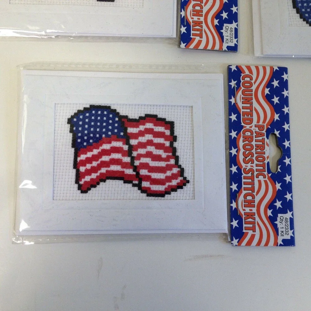 (4) Patriotic  Cross Stitch American Flag Kits  New Counted